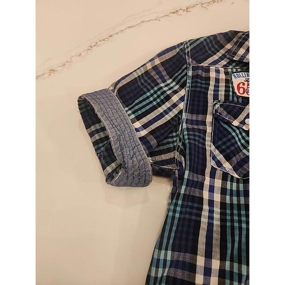 Rolling Paper Men’s Plaid Multicolor Short Sleeve Button Shirt Patches Size L - Picture 4 of 10